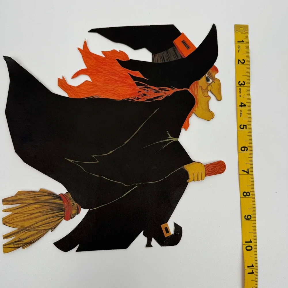 Beistle Black Cat Jack O Lantern Hallmark Witch Halloween 1950s Die Cut Embossed